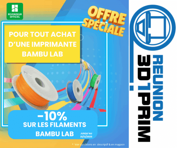 ✨✨Pour tout achat d’une imprimante Bambu lab, nous vous offrons 10% de réduction sur tous vos achats de filaments Bambu Lab, et ce, jusqu’au 31 décembre 2025✨✨